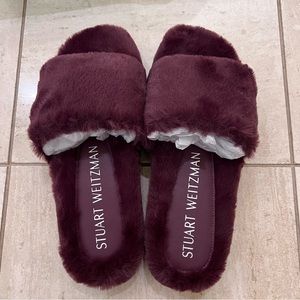 Stuart Weitzman Elodie Chill Faux Fur Slide Sandal Cranberry Size 7